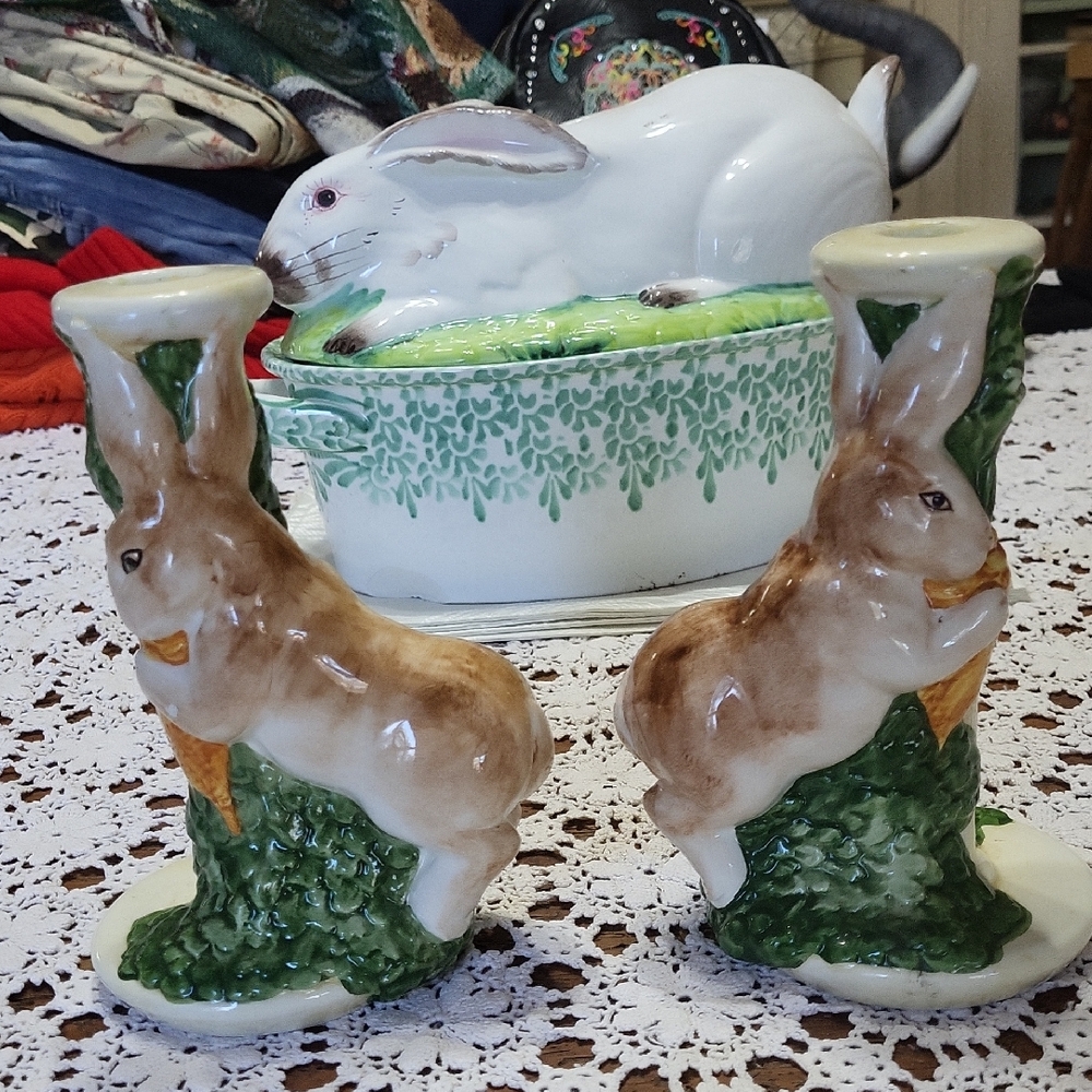Ceramic Rabbit Candle Holders - Italy
